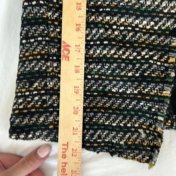 LOFT Tweed Jacket Open Front Fringe Trim Career Black Gold Size 6 - Picture 8 of 8